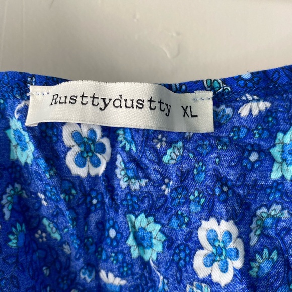 Rusttydustty Blue Floral Paisley Cutout Maxi Dress XL Boho Vacation Tie Front - Picture 12 of 14